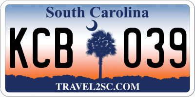 SC license plate KCB039