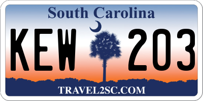 SC license plate KEW203