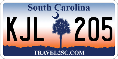SC license plate KJL205
