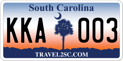 SC license plate KKA003