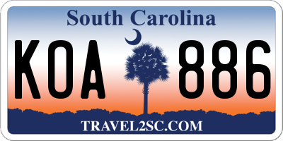 SC license plate KOA886