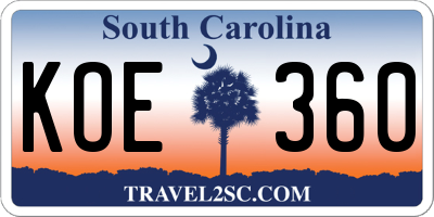 SC license plate KOE360
