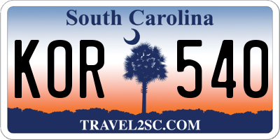 SC license plate KOR540