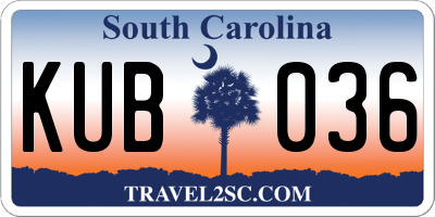 SC license plate KUB036