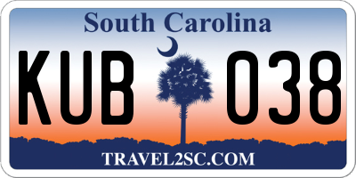 SC license plate KUB038