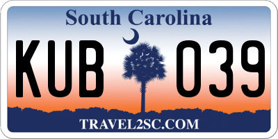 SC license plate KUB039