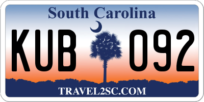 SC license plate KUB092