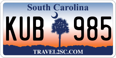 SC license plate KUB985