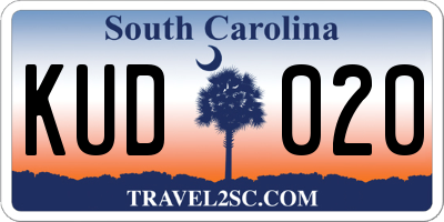SC license plate KUD020