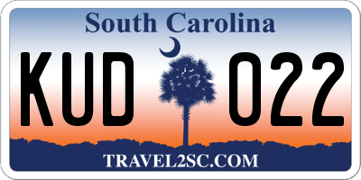 SC license plate KUD022
