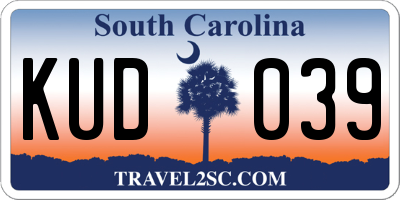 SC license plate KUD039