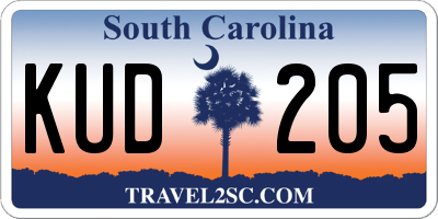 SC license plate KUD205