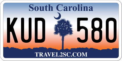SC license plate KUD580
