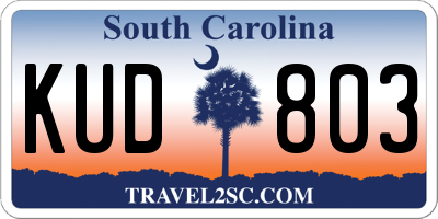 SC license plate KUD803