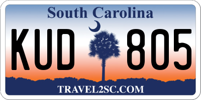 SC license plate KUD805