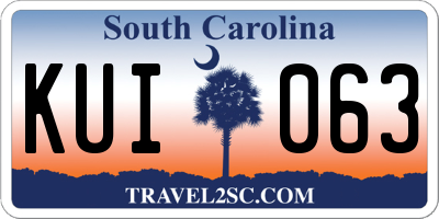 SC license plate KUI063