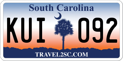 SC license plate KUI092