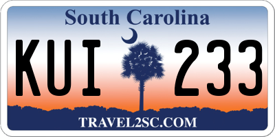 SC license plate KUI233