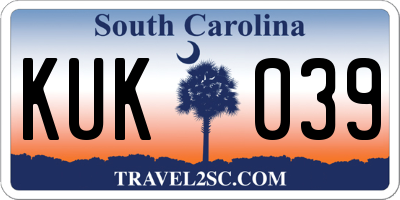 SC license plate KUK039