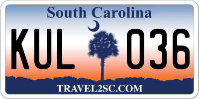 SC license plate KUL036