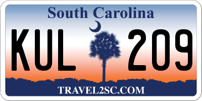 SC license plate KUL209