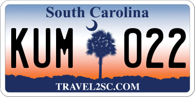 SC license plate KUM022