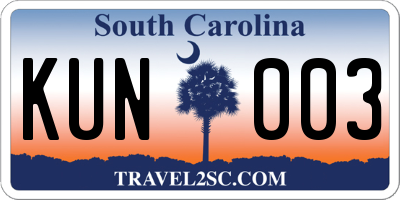 SC license plate KUN003