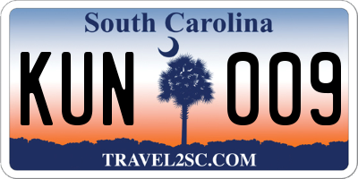 SC license plate KUN009