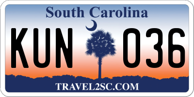 SC license plate KUN036
