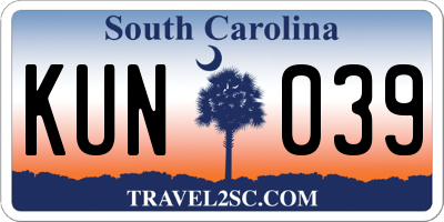 SC license plate KUN039