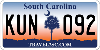 SC license plate KUN092