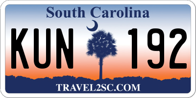 SC license plate KUN192