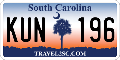 SC license plate KUN196