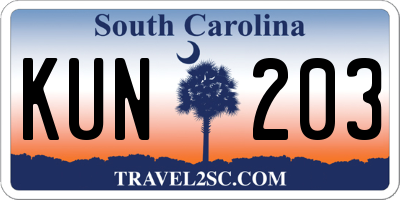 SC license plate KUN203