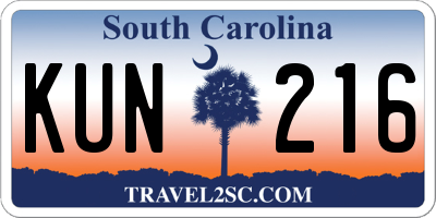 SC license plate KUN216