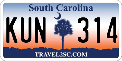 SC license plate KUN314