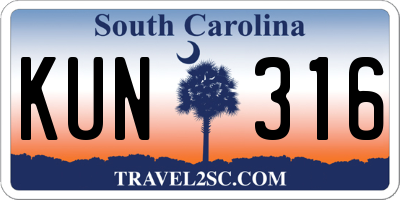 SC license plate KUN316