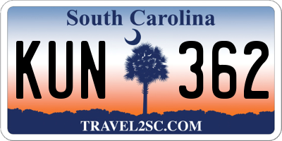 SC license plate KUN362
