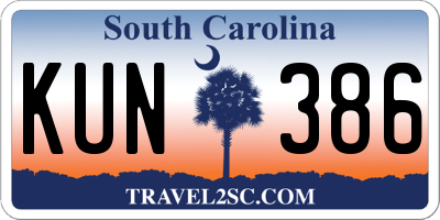 SC license plate KUN386