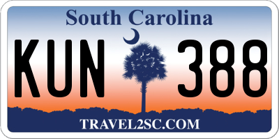 SC license plate KUN388