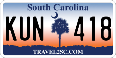 SC license plate KUN418