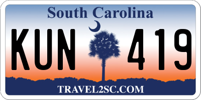 SC license plate KUN419