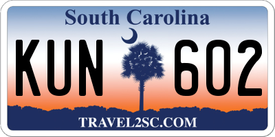 SC license plate KUN602
