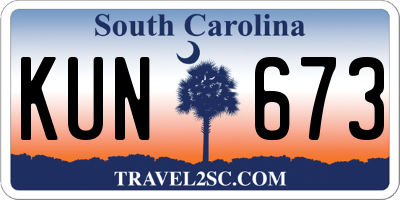 SC license plate KUN673