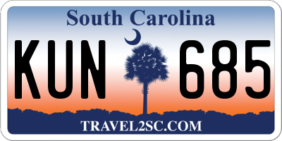 SC license plate KUN685