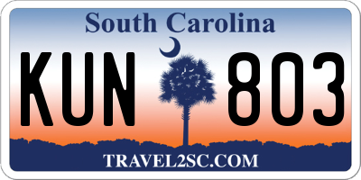 SC license plate KUN803