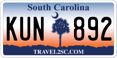 SC license plate KUN892