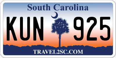 SC license plate KUN925