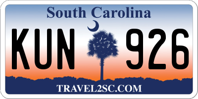 SC license plate KUN926