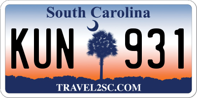 SC license plate KUN931